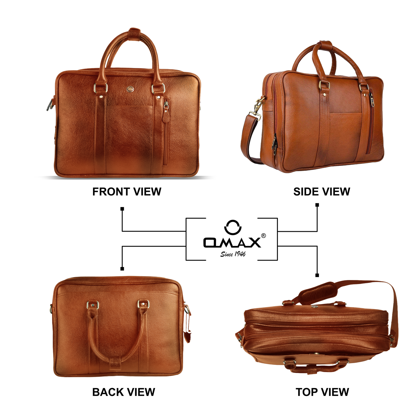 Omax Tan Color Genuine Leather Double Compartment Messenger Laptop Bag LTHR03