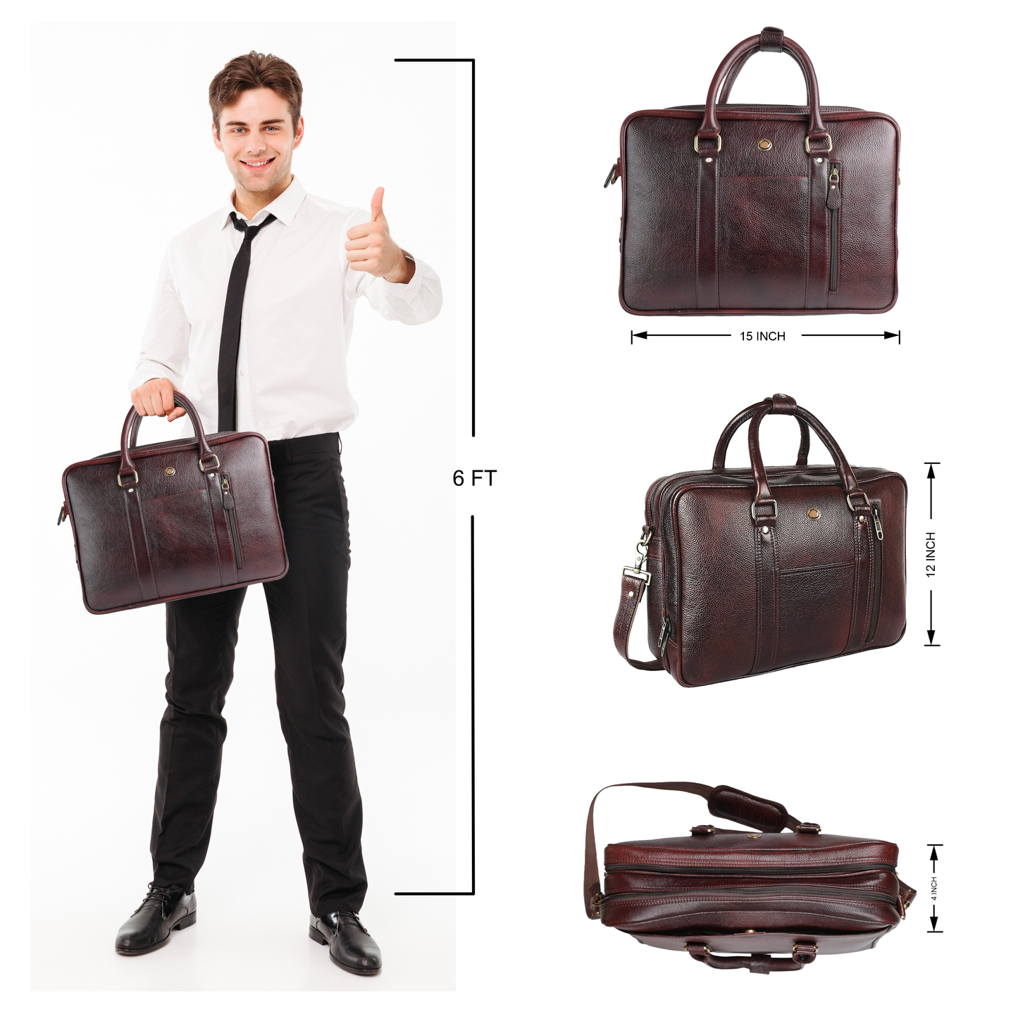 Omax Brown Color Genuine Leather Double Compartment Messenger Laptop Bag LTHR03