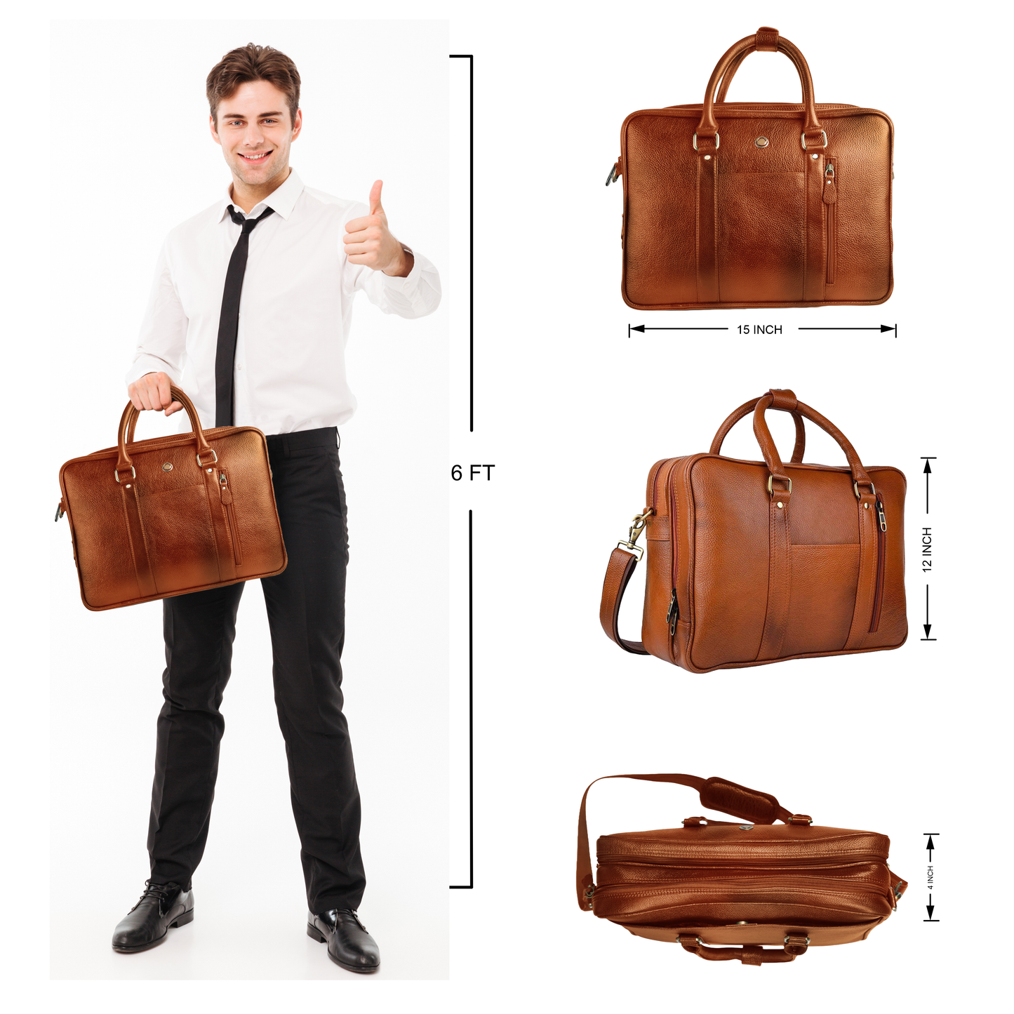 Omax Tan Color Genuine Leather Double Compartment Messenger Laptop Bag LTHR03