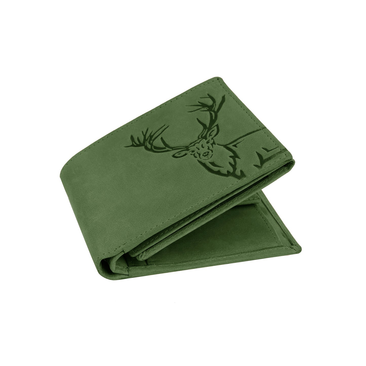 BOSHEK Green Elk Embossed Design Hunter Leather Wallet FW253