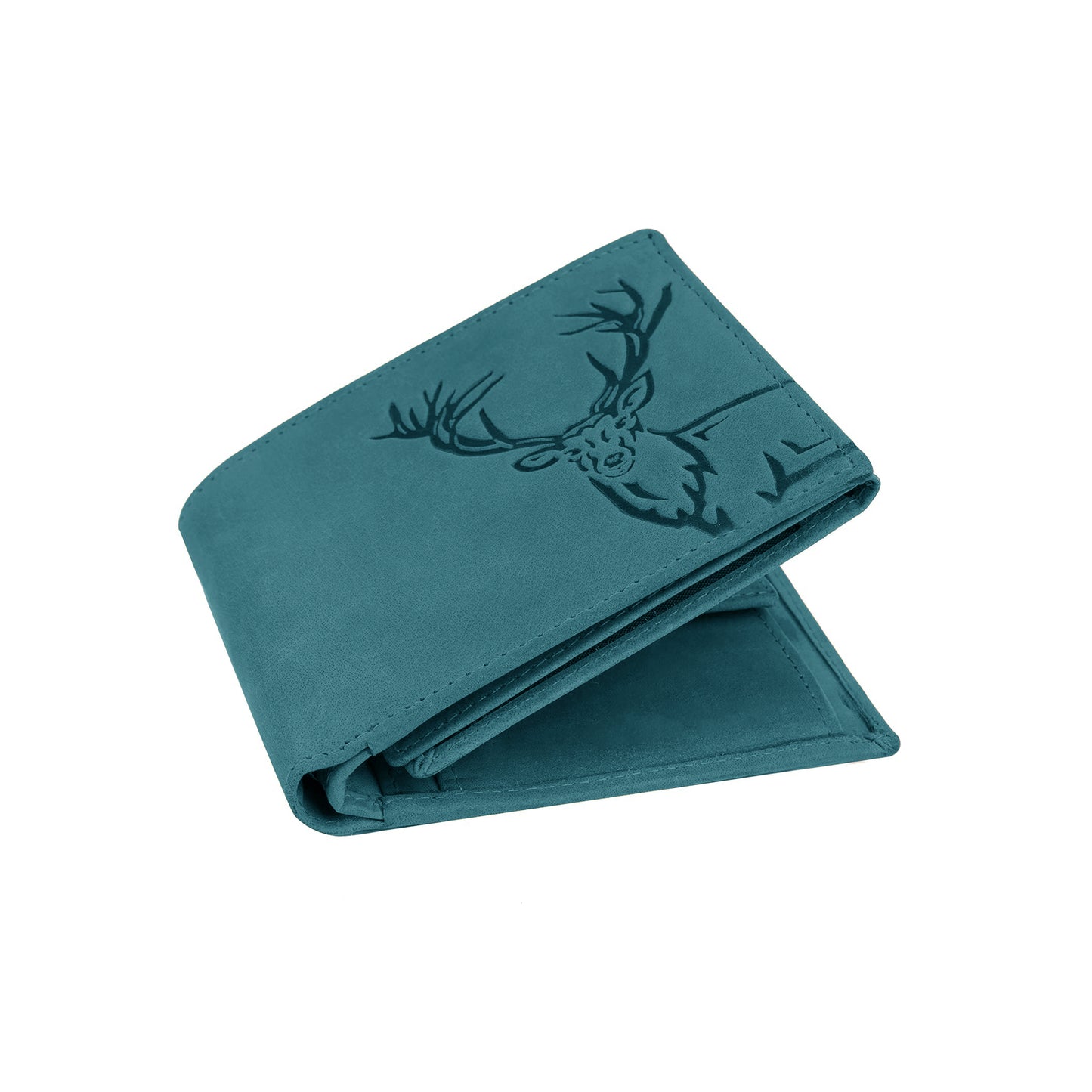 OMAX Aqua Blue Elk Embossed Design Genuine Leather Mens Wallet with Free Rakhi for Brother RBFW253