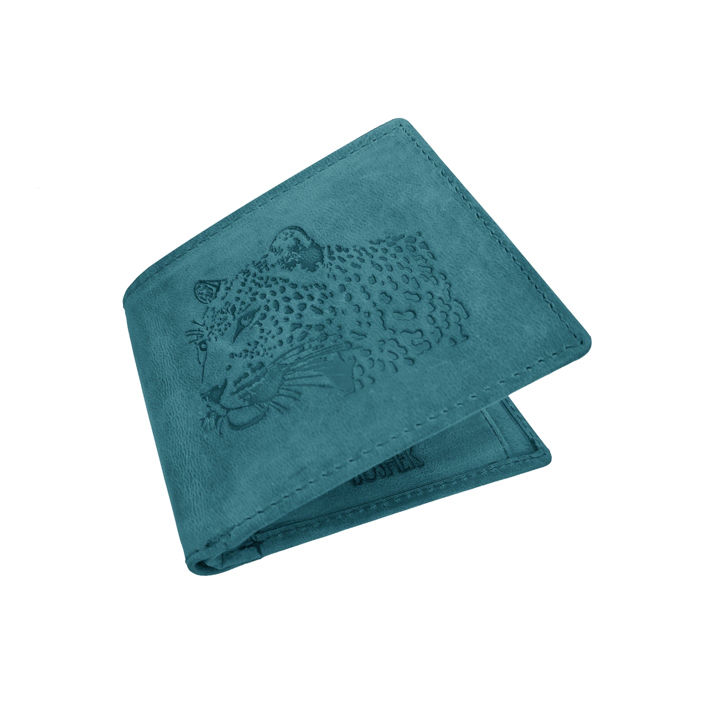 OMAX Aqua Blue Leopard Embossed Design Genuine Leather Mens Wallet with Free Rakhi for Brother RBFW253