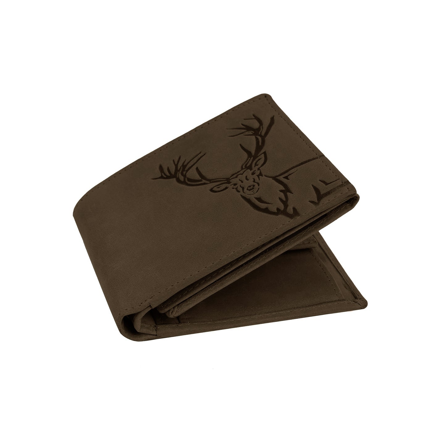 OMAX Brown Elk Embossed Design Genuine Leather Mens Wallet with Free Rakhi for Brother RBFW253