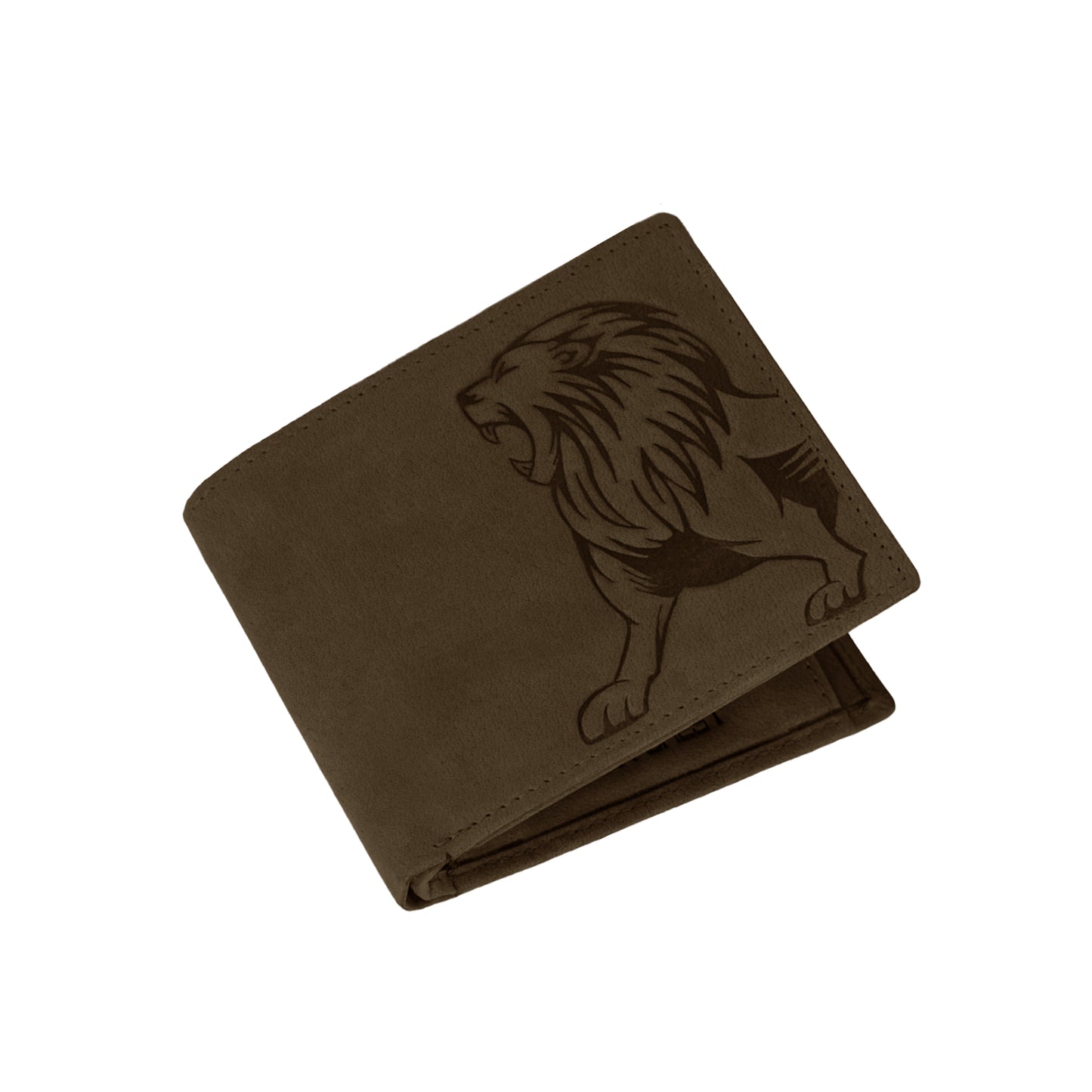 OMAX Brown Lion Embossed Design Genuine Leather Mens Wallet with Free Rakhi for Brother RBFW253