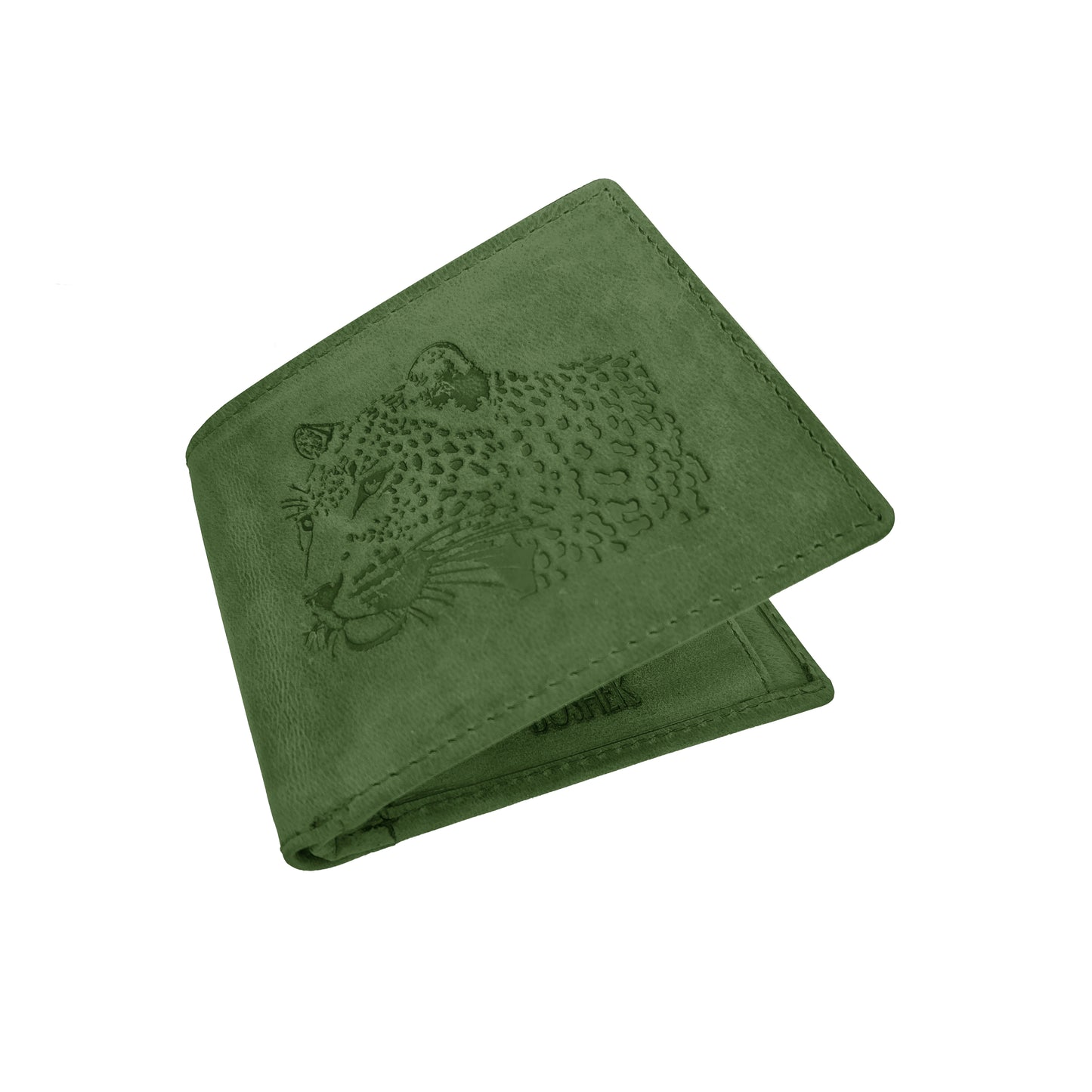 BOSHEK Green Leopard Embossed Design Hunter Leather Wallet FW253