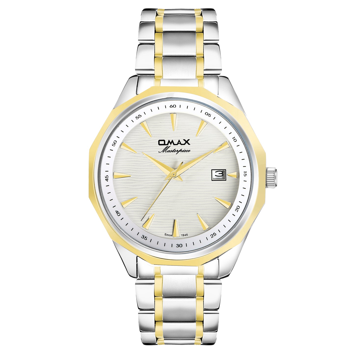 Omax White Dial Stainless Steel Two Tone Gold and Silver Chain Watch for Men-BGS440