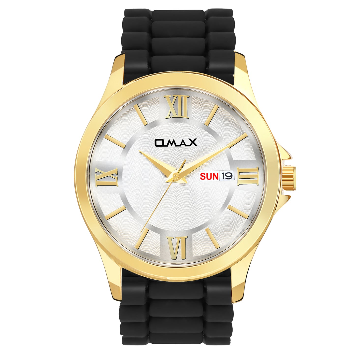 Omax analog White Dial, Golden Case with Black Log lasting Silicone Strap watch for Men BGS6515