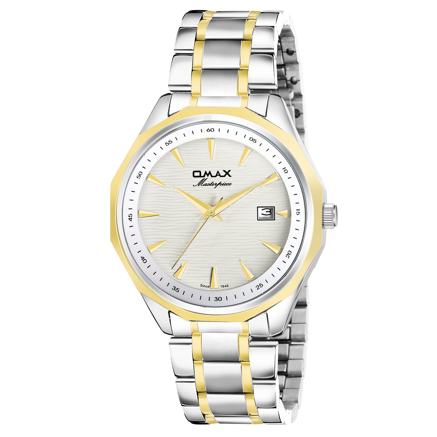 Omax White Dial Stainless Steel Two Tone Gold and Silver Chain Watch for Men-BGS440