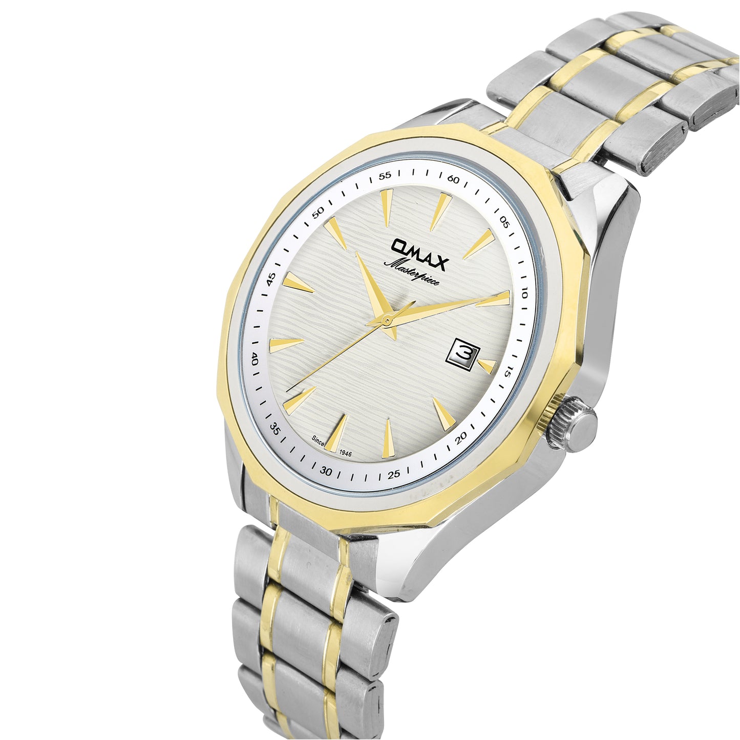 Omax White Dial Stainless Steel Two Tone Gold and Silver Chain Watch for Men-BGS440