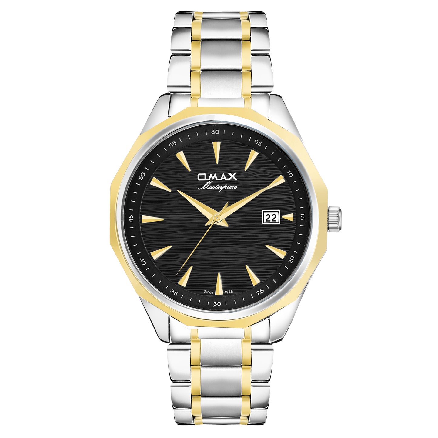 Omax Black Dial Stainless Steel Two Tone Gold and Silver Chain Watch for Men-BGS440