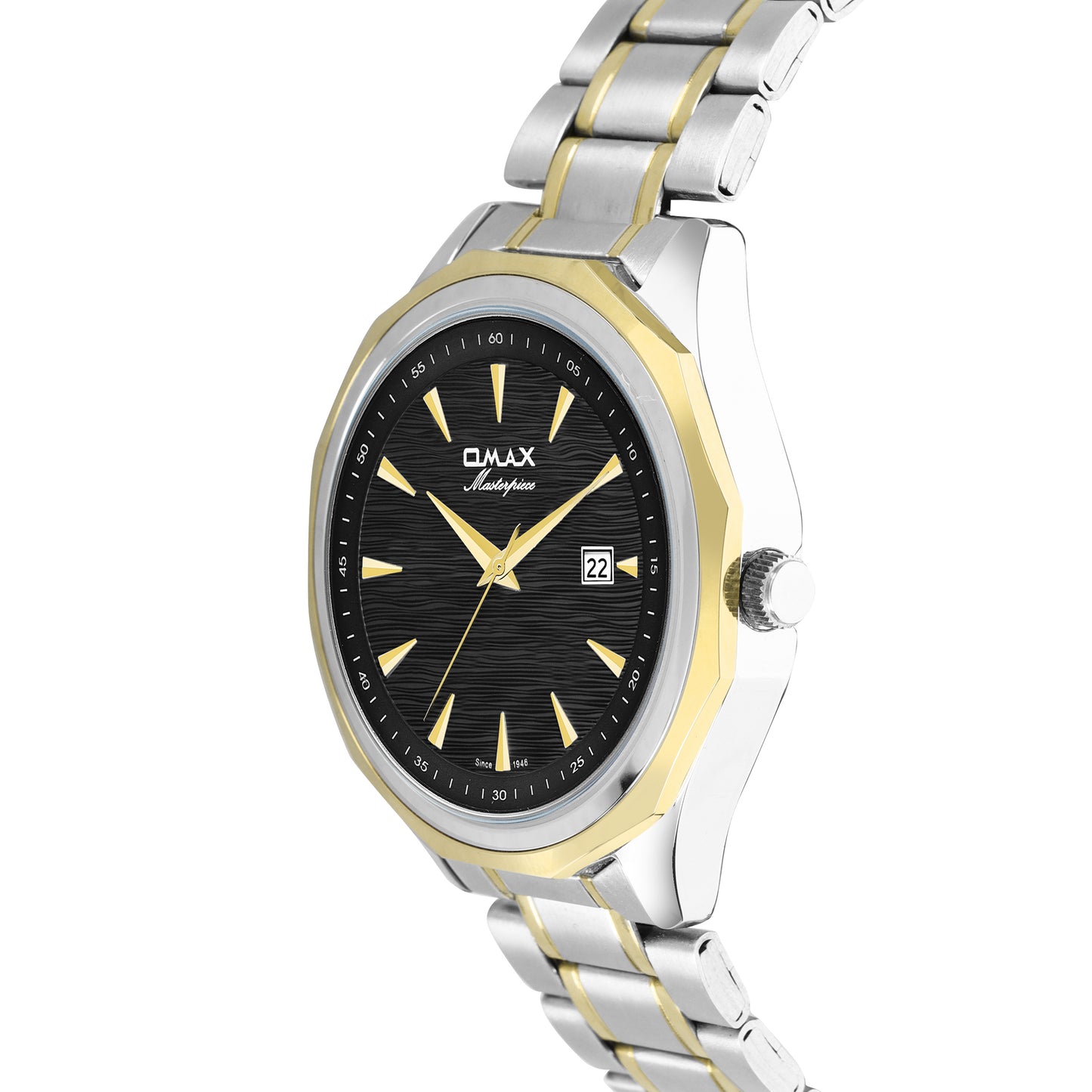 Omax Black Dial Stainless Steel Two Tone Gold and Silver Chain Watch for Men-BGS440