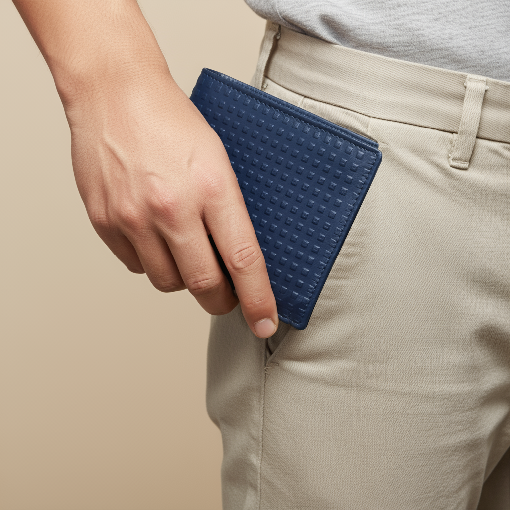 OMAX LTWL11 Blue Diamond Textured Full Grain Leather Men's Wallet