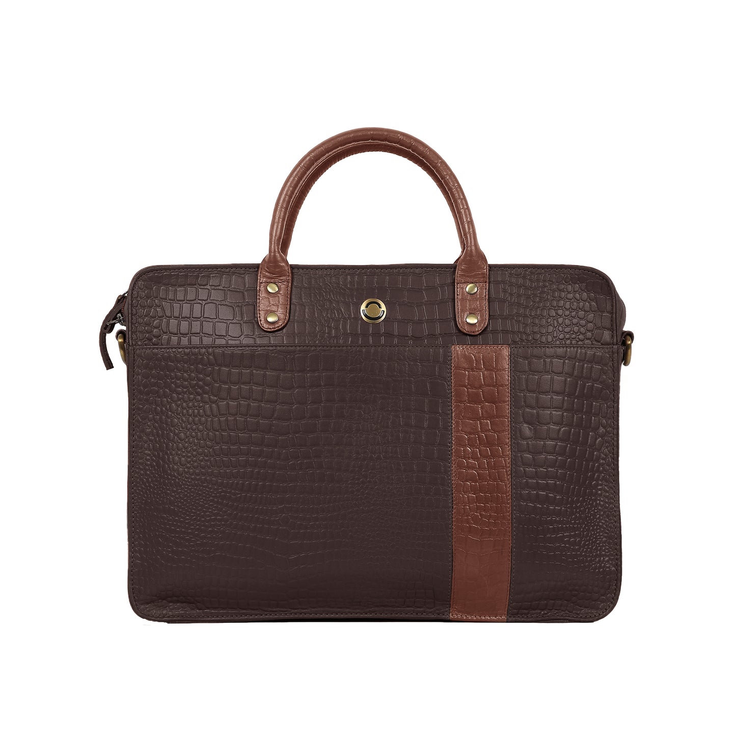 OMAX Black Contrast Mix Matching Croco Design Genuine Leather Laptop Bags for Men and Women LTHRMSN59
