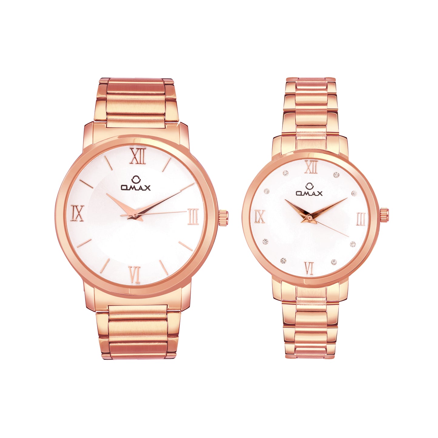 OMAX Analog White Dial with Rose Gold Stainless Steel Strap Watch Pair for Couple -CPL03