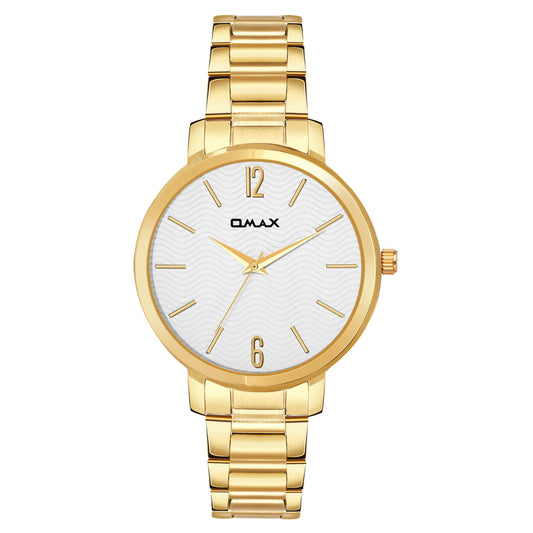 Omax White Dial Golden Stainless Steel  Case and Strap Watch for Women