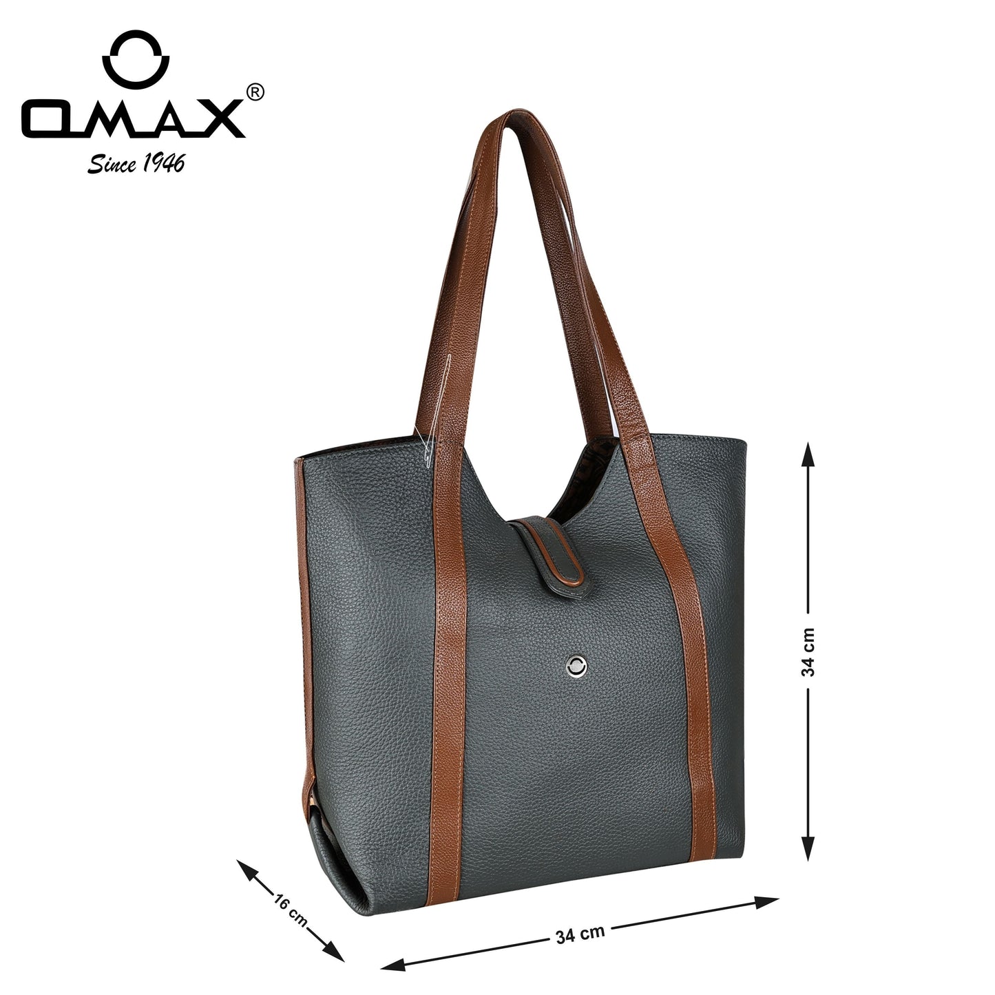 Omax Black Full Grain Genuine Leather Tote Shoulder Bag for Women FL19