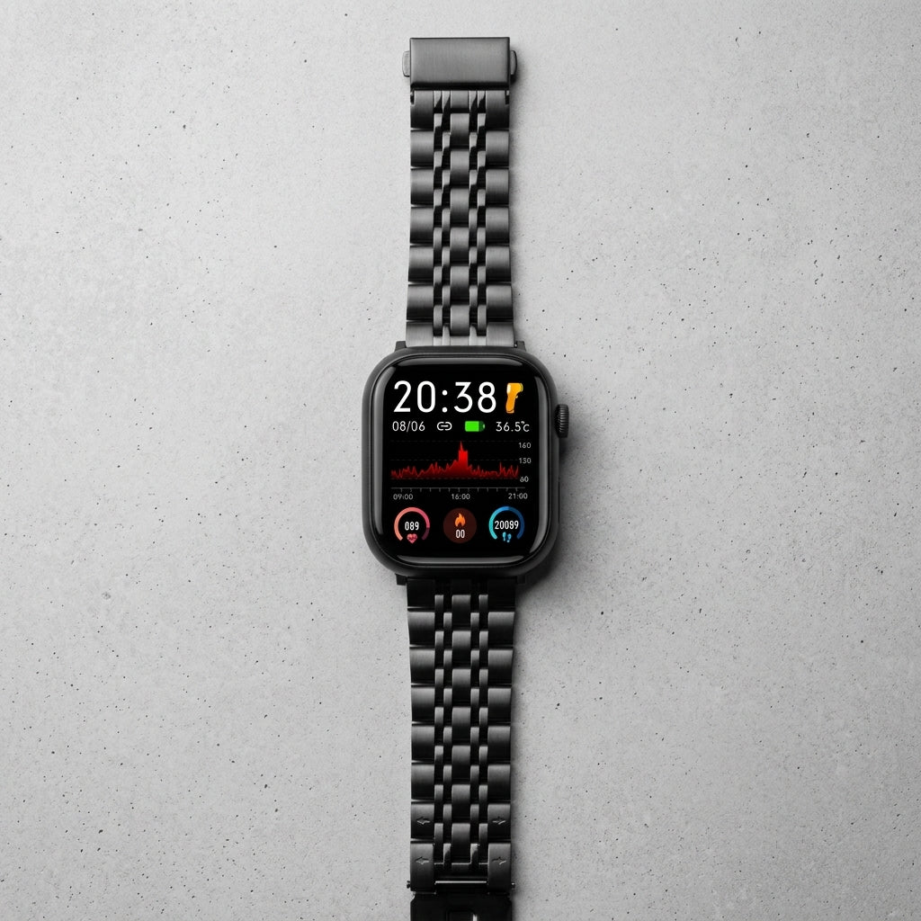 Omax FMS111 All Black Stainless Steel Apple Watch Strap – 38mm 40mm 41mm