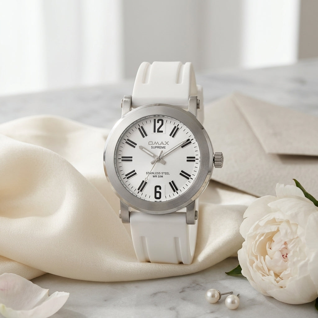 Omax White Dial White Silicone Casual Unisex Watch – SS212
