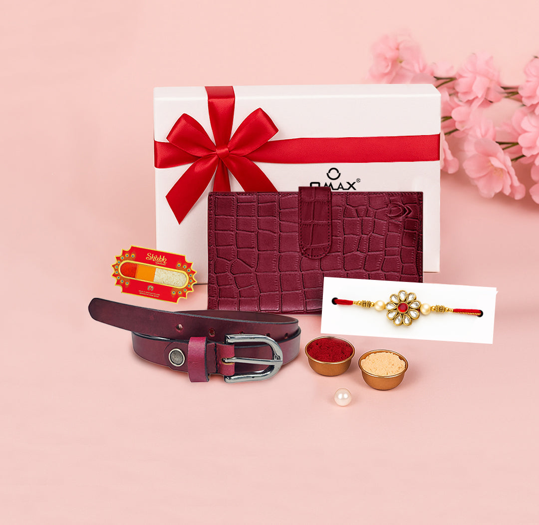 Omax Rakhi Gift Combo – Genuine Leather Ladies Belt & Elegant Clutch Purse BCCOM13