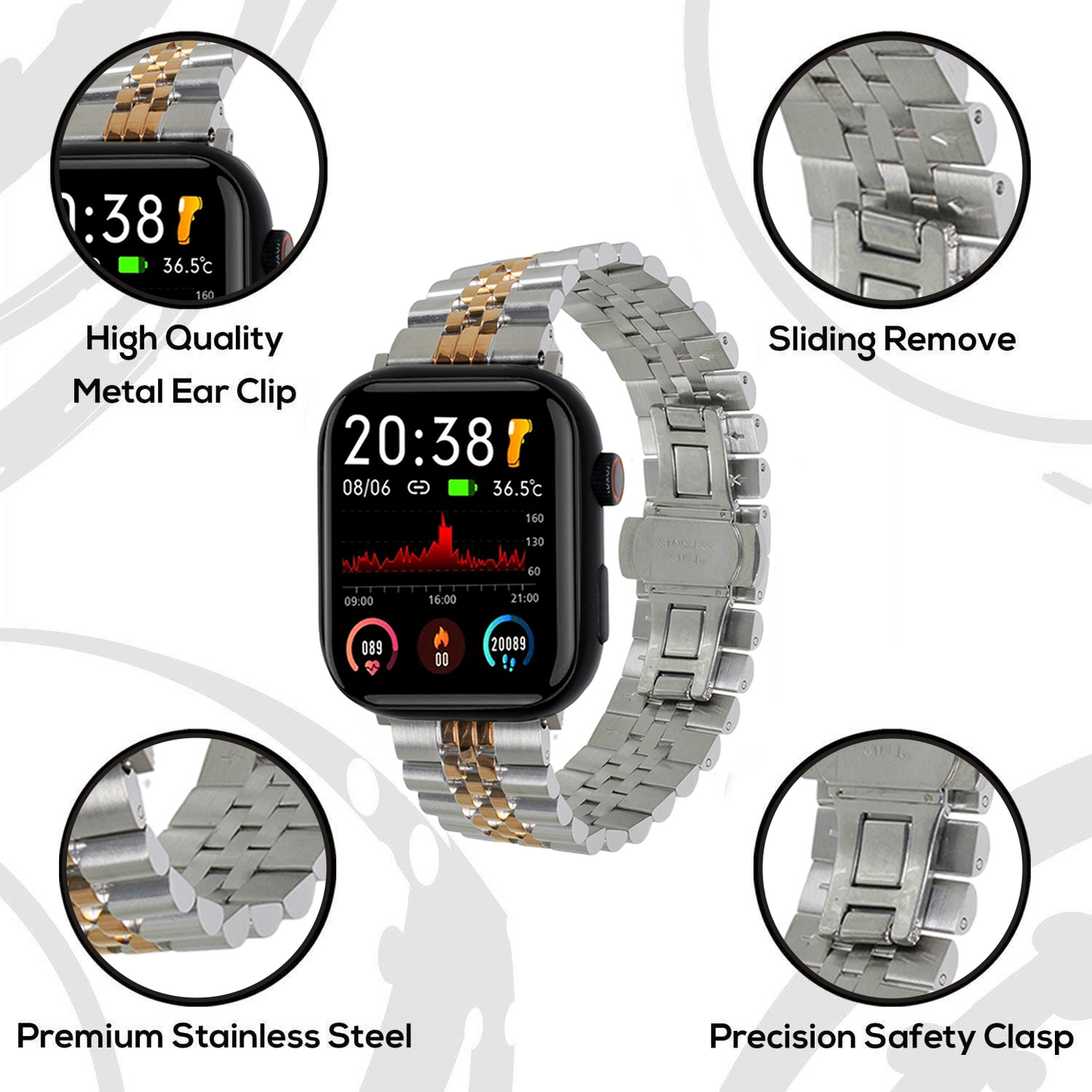 Omax Premium Quality Stainless Steel two tone coloured Watch Strap Compatible for Slim Apple Watch 41mm 40mm 38mm, Snake Apple Watch Strap for iWatch SE SE2 9 8 7 6 5 4 3 2 1, 41mm 40mm 38mm FMS112