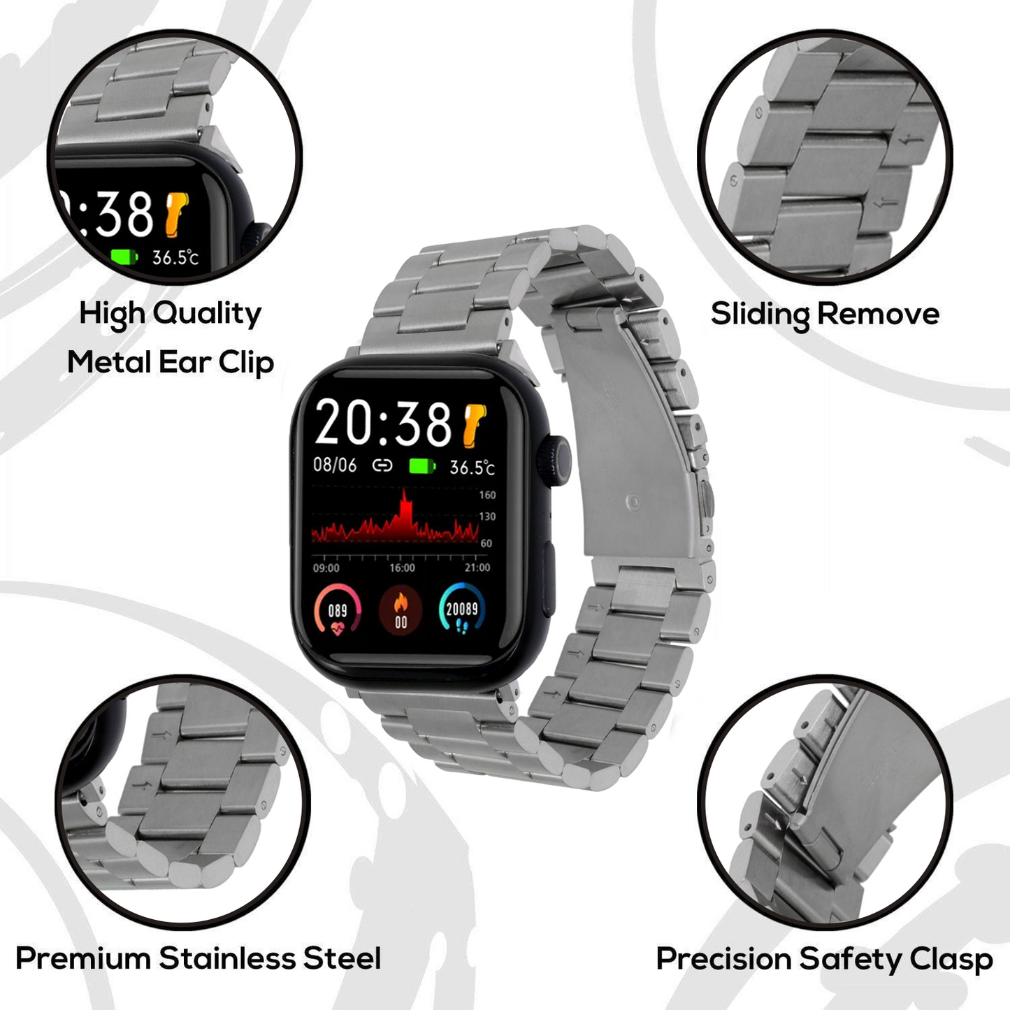 Omax FMS115 All Steel Stainless Steel Apple Watch Strap – 38mm 40mm 41mm