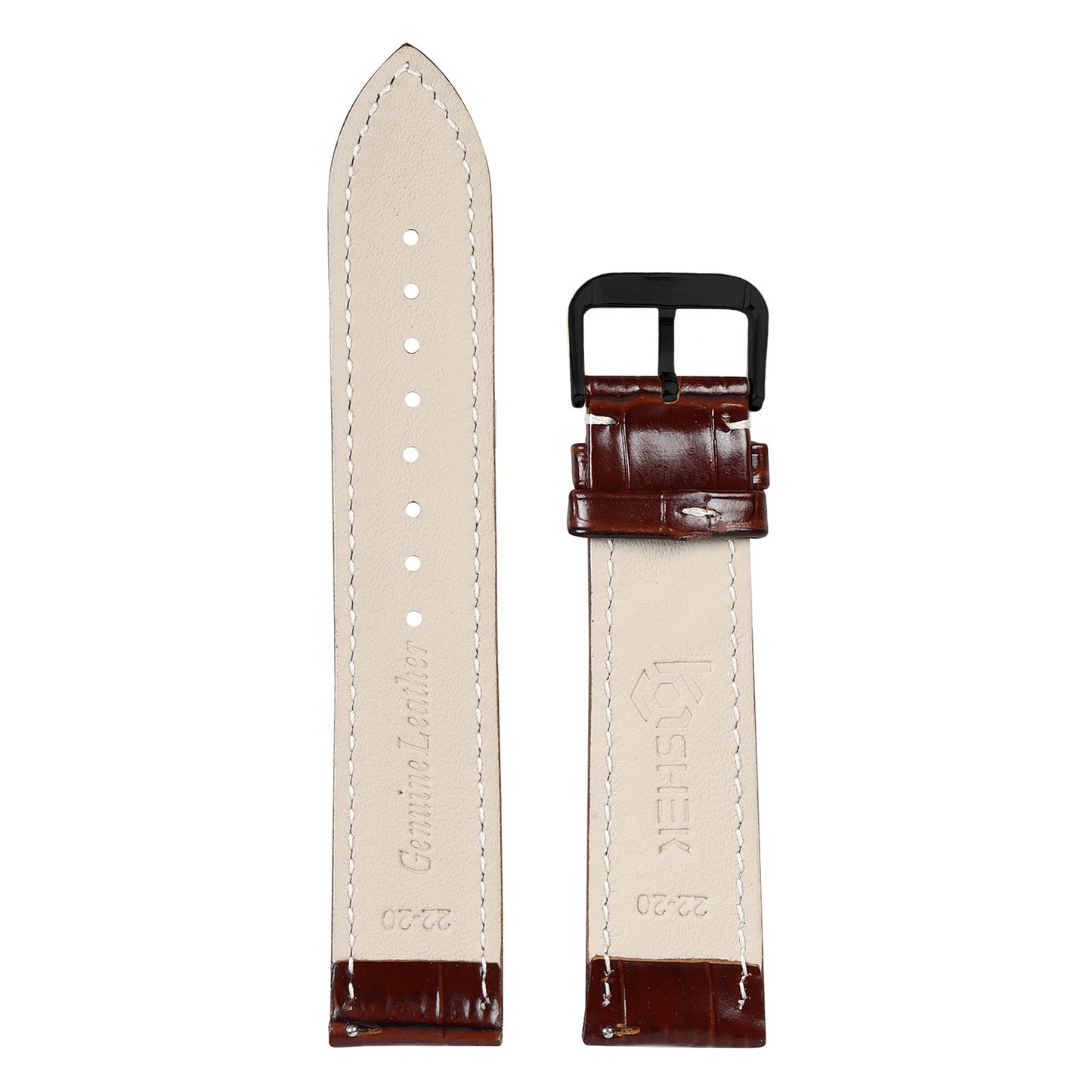 Boshek Tan Genuine Leather Croco Design Watch Strap. Black Buckle Quick Release and Self Changeable FS354