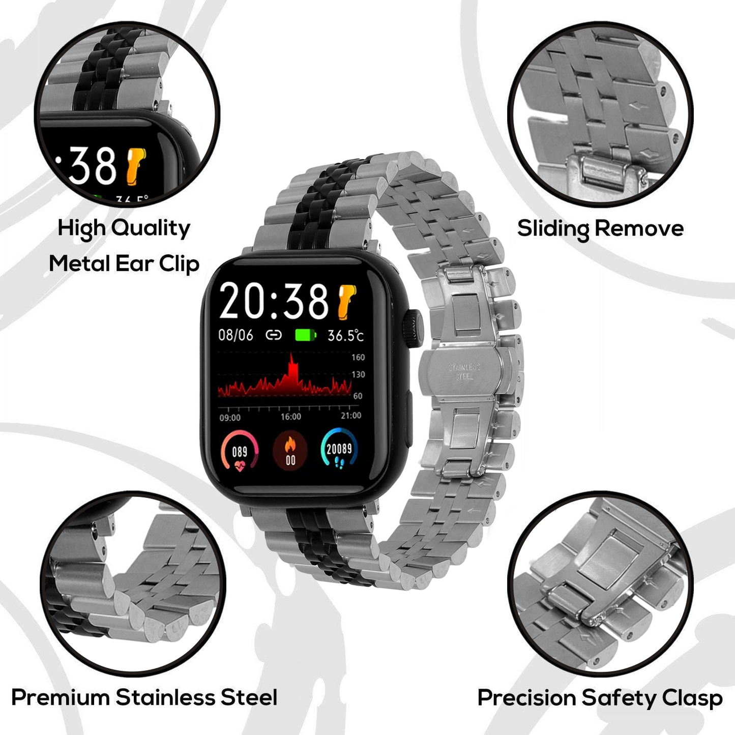 Omax Stainless Steel Metal Chain Bands Compatible with Apple Watch Band Ultra 2 49mm 45mm 44mm 42mm for iWatch Bands Ultra Series 9 8 7 6 5 4 3 2 1 SE SE2 FMS108