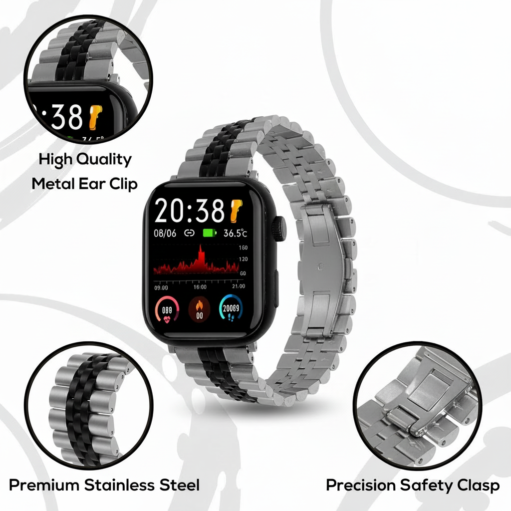 Omax FMS108 Black & Steel Two-Tone Stainless Steel Apple Watch Strap – 38mm 40mm 41mm