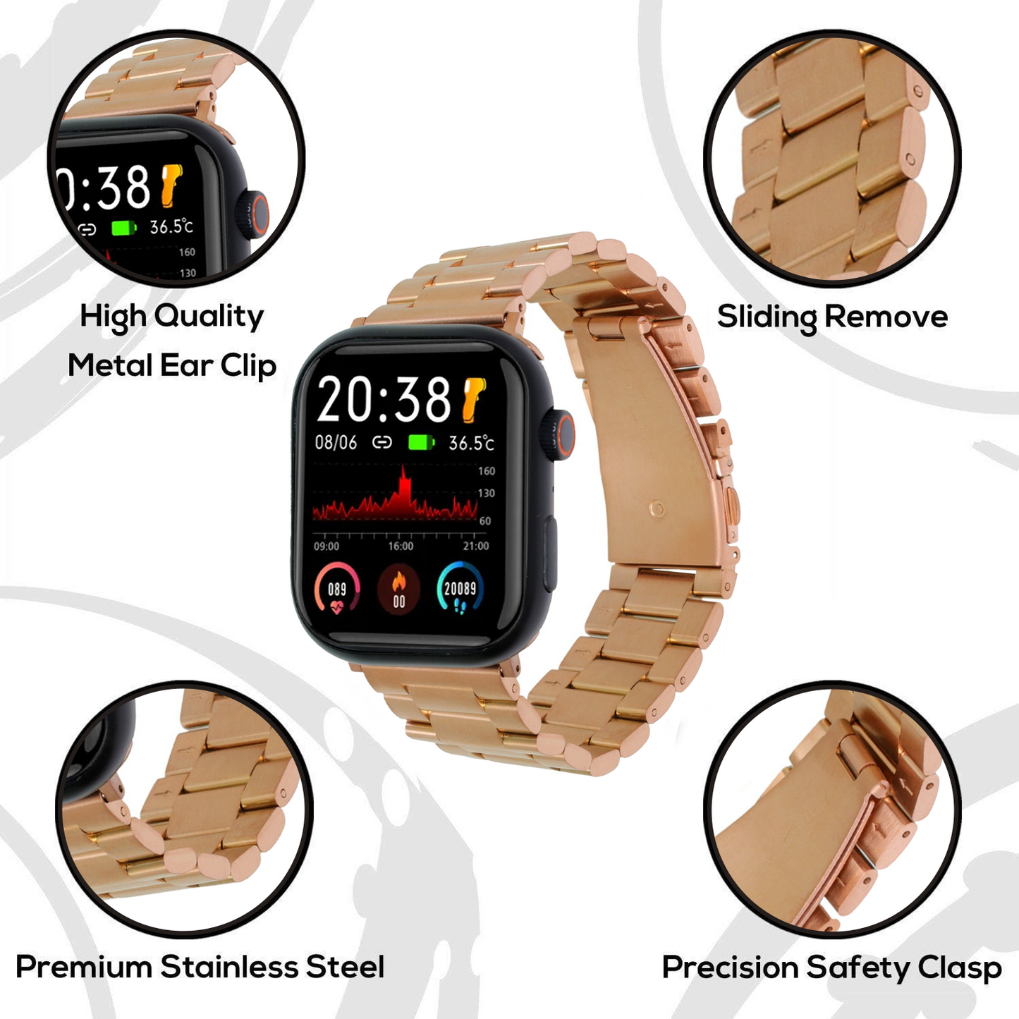 Omax FMS114 Rose Gold Stainless Steel Apple Watch Strap – 38mm 40mm 41mm