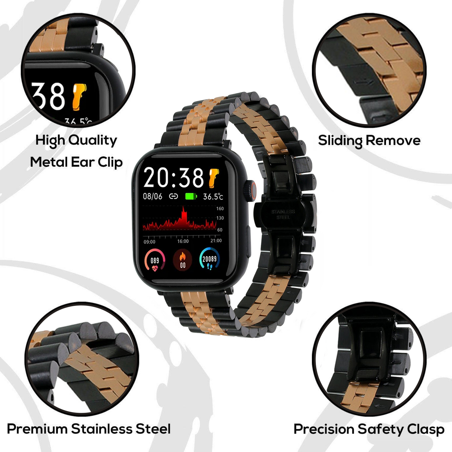 Omax Premium Quality Stainless Steel two tone coloured Watch Strap Compatible for Slim Apple Watch 41mm 40mm 38mm, Snake Apple Watch Strap for iWatch SE SE2 9 8 7 6 5 4 3 2 1, 41mm 40mm 38mm FMS103