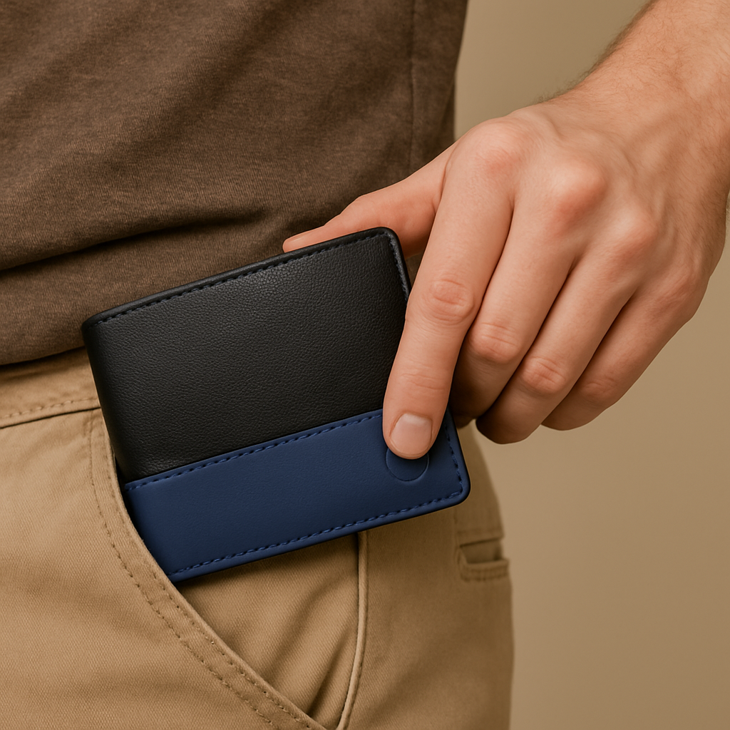 OMAX LTWL12 Black Blue Combination contrast Full Grain Leather Men's Wallet