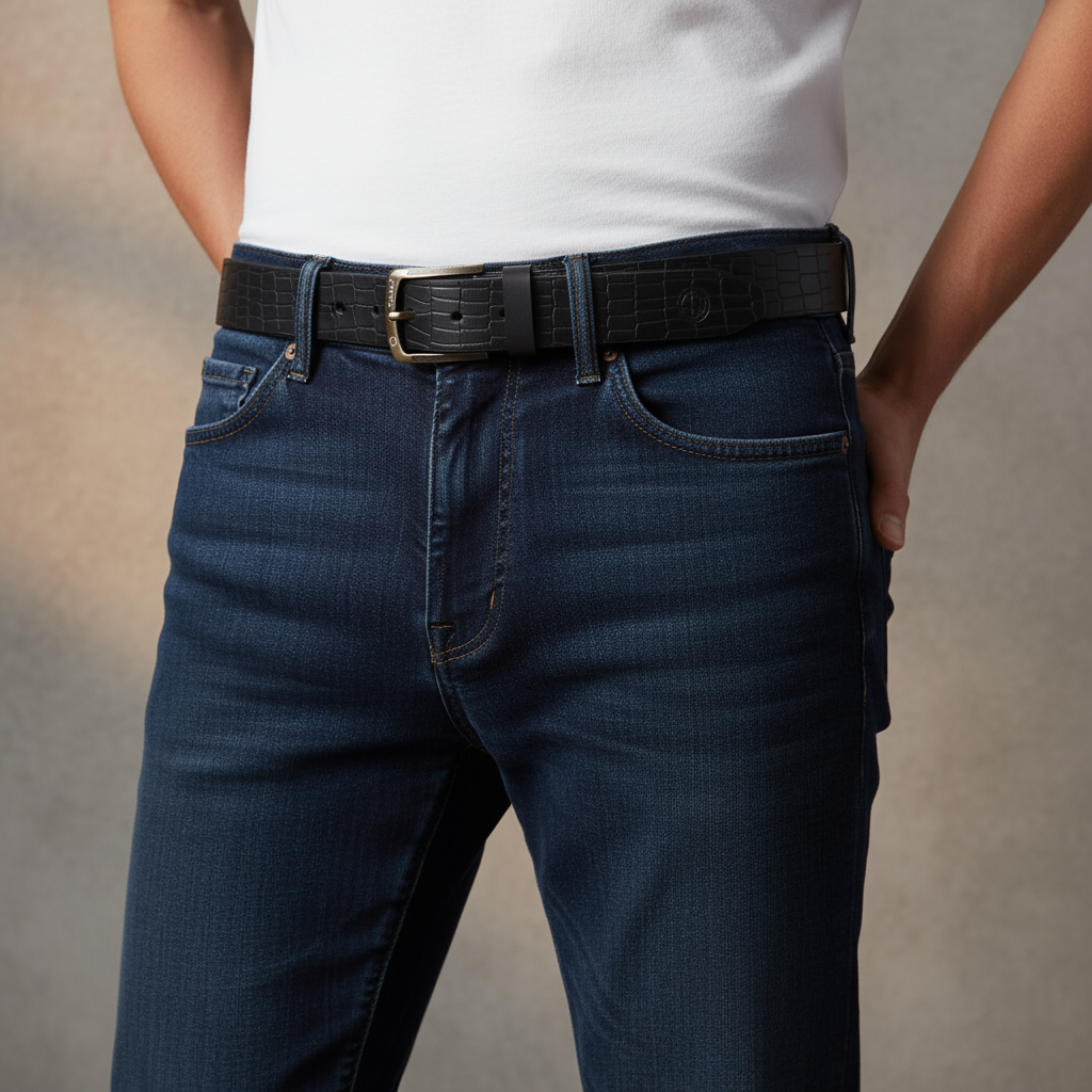 Omax Black Genuine Leather Premium Unique Design Belts for men BLTBTL028