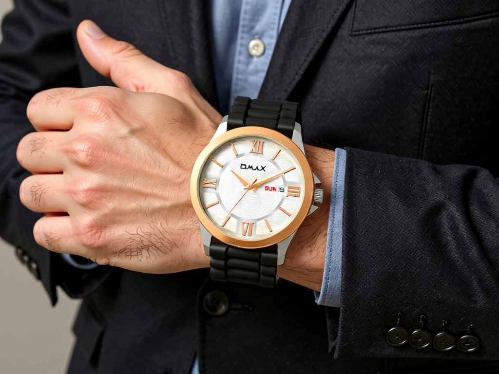 Omax analog White Dial, Rose Gold Case with Black Log lasting Silicone Strap watch for Men BGS6515
