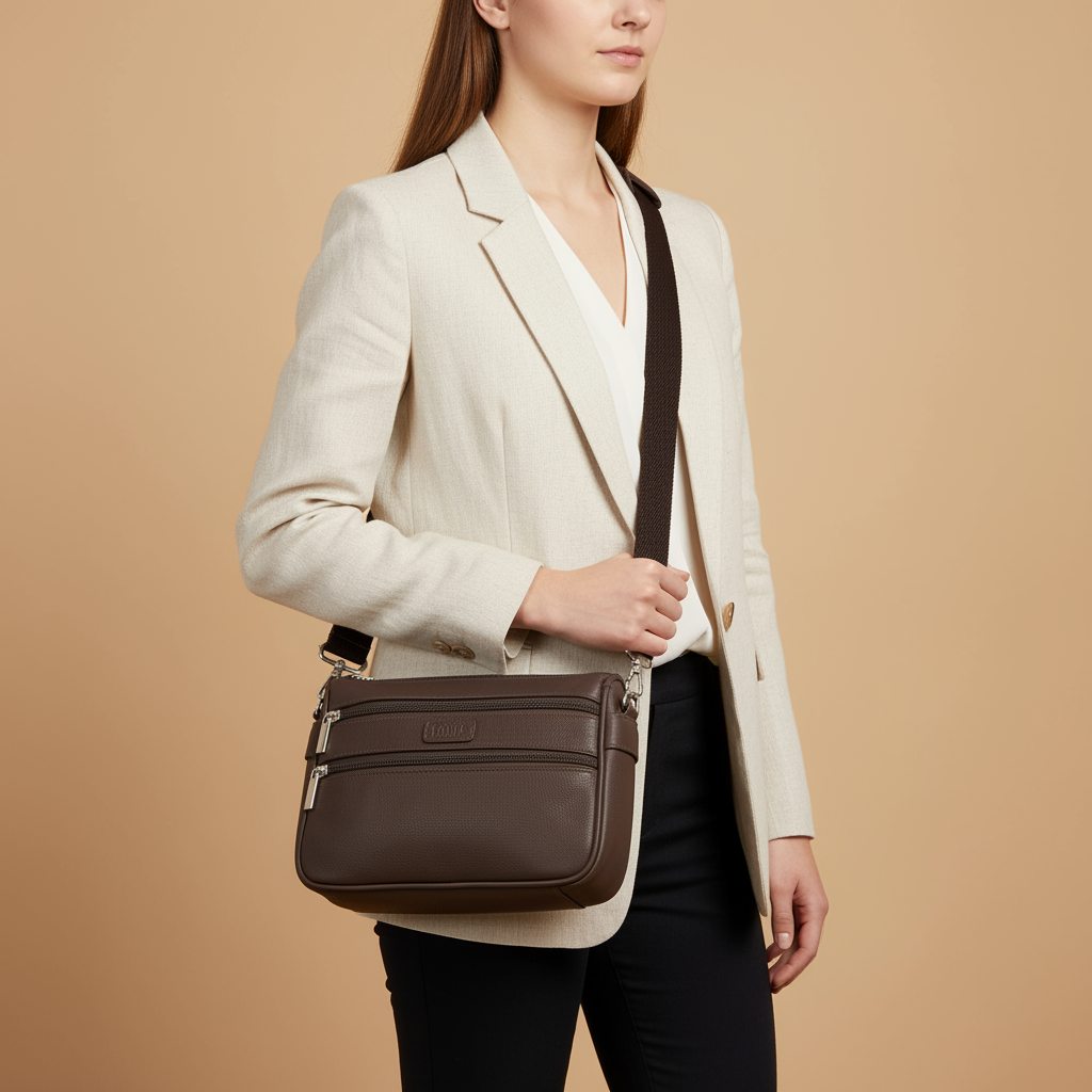 Boshek Brown Color Genuine Leather Siling bag for Women FL65