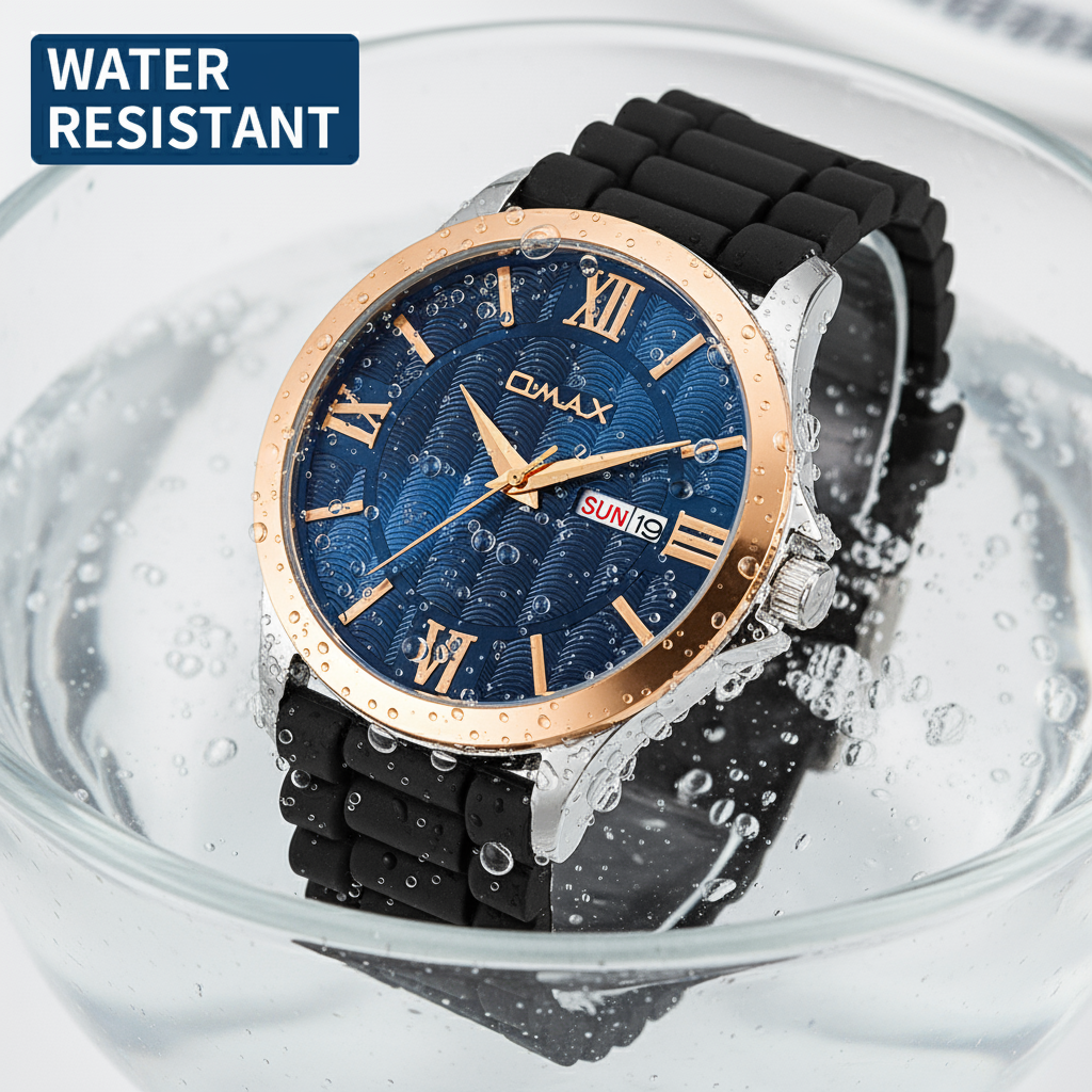 Omax analog Blue Dial ,Rose Gold Case with Black Log lasting Silicone Strap watch for Men BGS6515