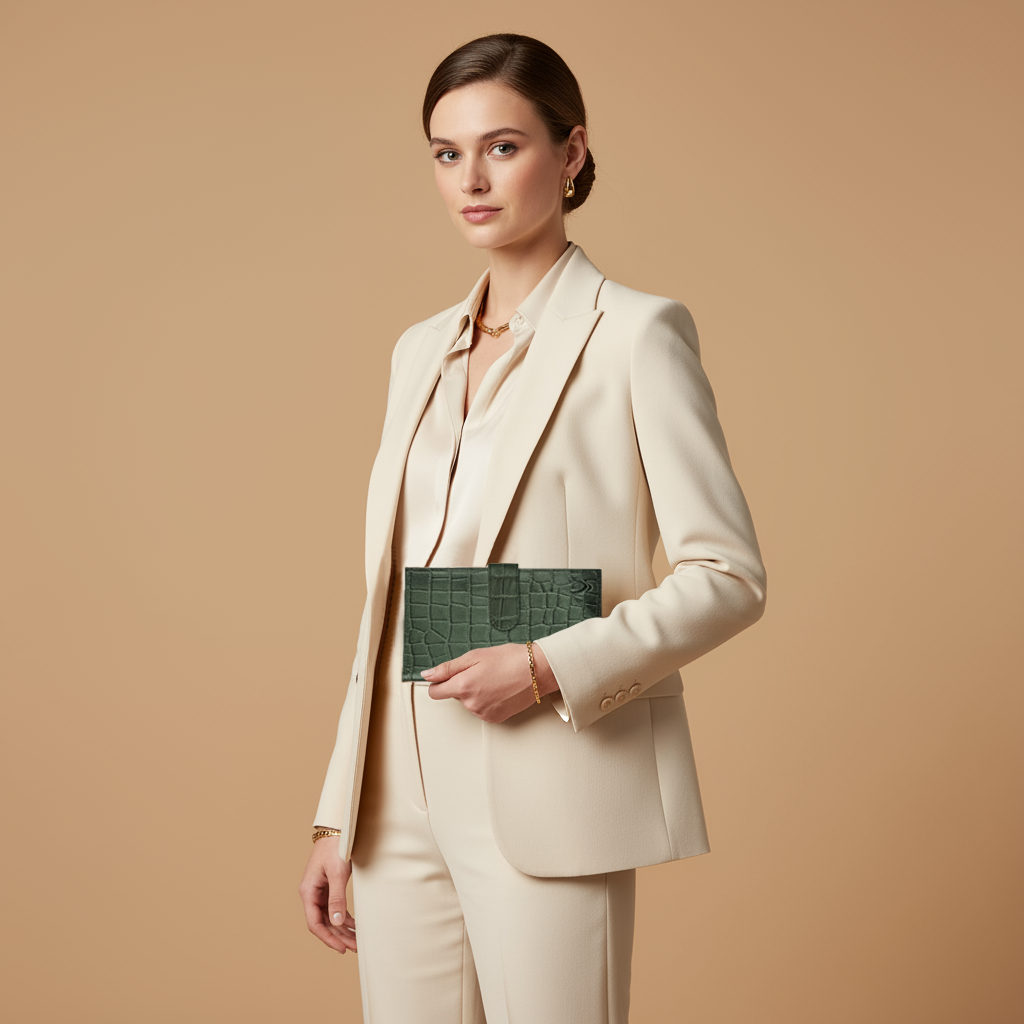 Boshek Green Croco Leather Womens Clutch - FWL101