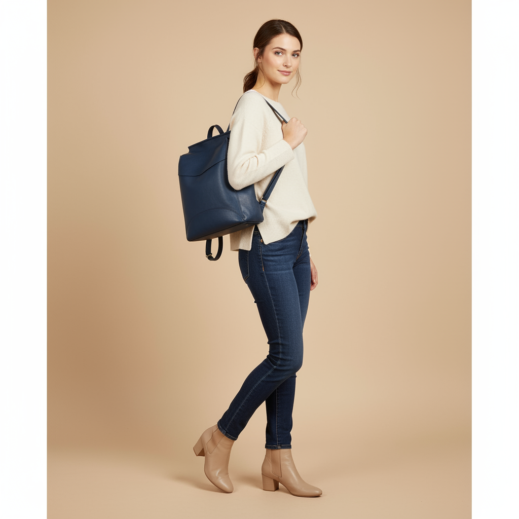 Boshek Stylish Blue Colour Genuine Leather Backpack