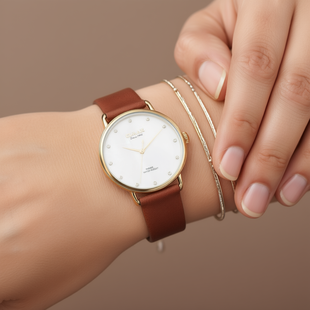 Omax Analog Silver Dial Women’s Watch with Gold Index - PM001G65