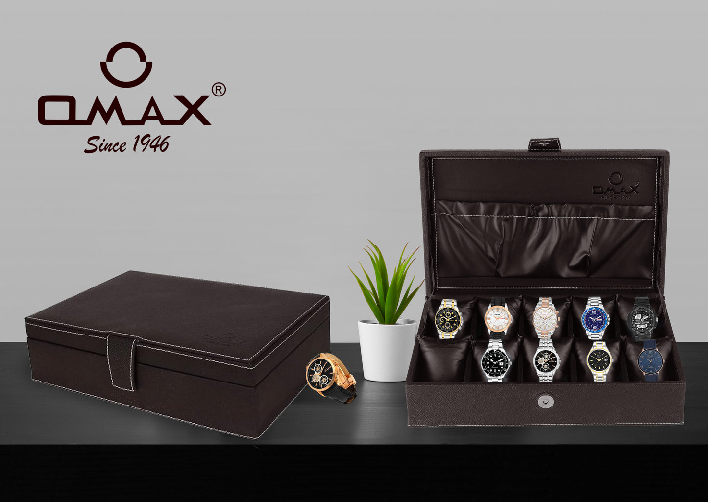 Vegan Leather Wooden Watch and Jewellery Box Organiser