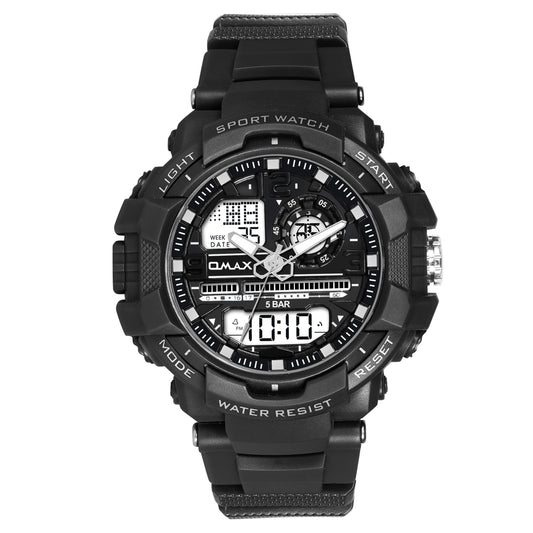 OMAX Analogue and Digital with Black Resin Fiber Case Strap Watch for Men and Women-DS0100