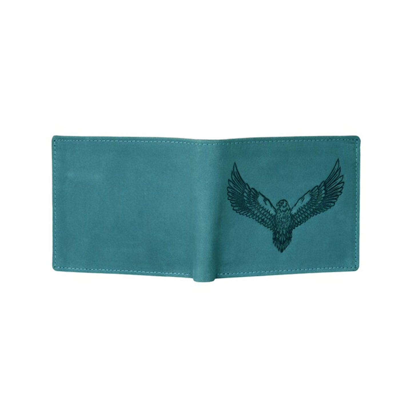OMAX Aqua Blue Eagle Embossed Design Genuine Leather Mens Wallet with Free Rakhi for Brother RBFW253