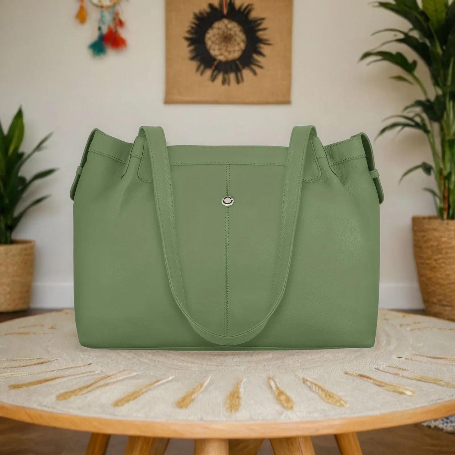 Omax Olive Green Genuine Leather Shoulder Handbag for Women FL33