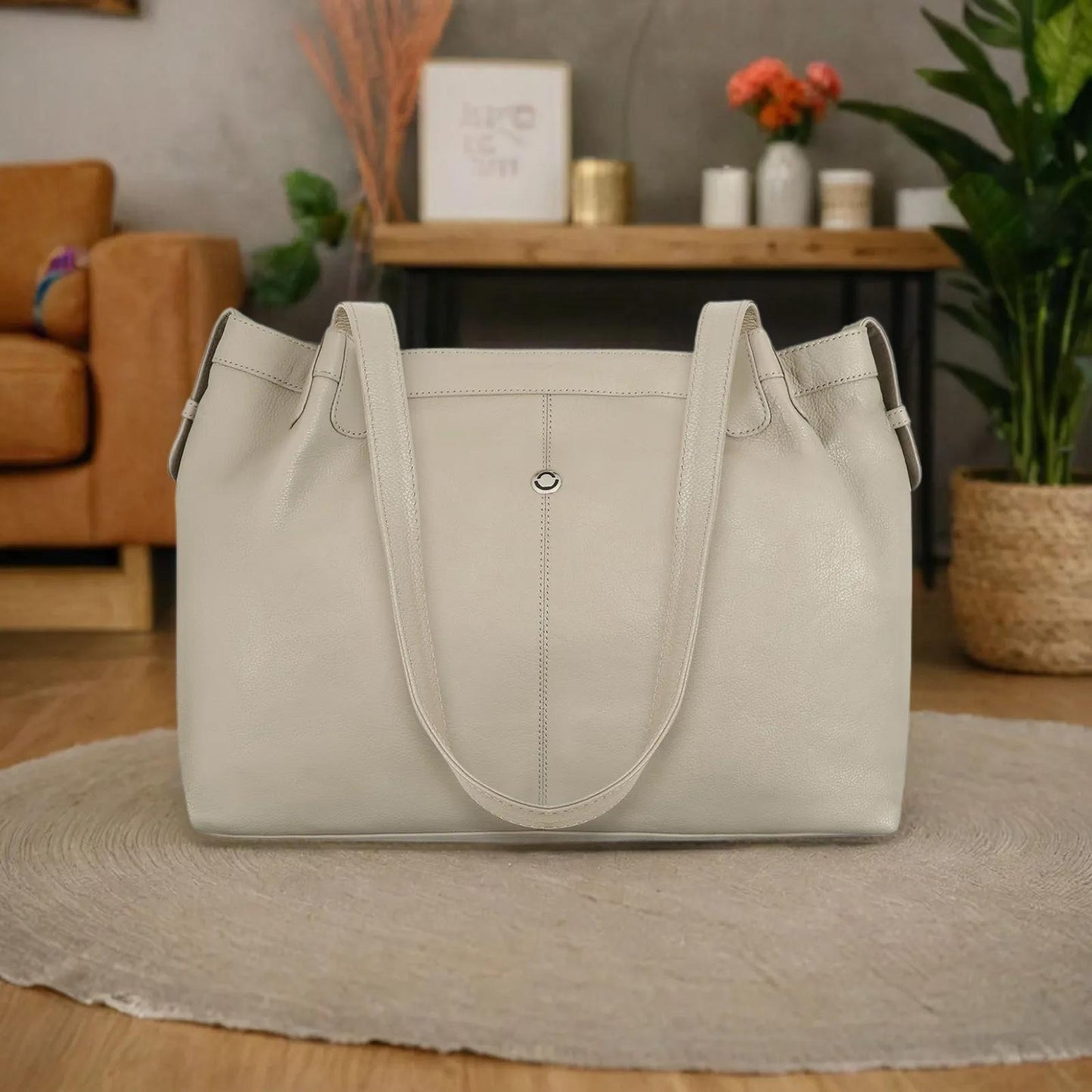 Omax Beige Genuine Leather Shoulder Handbag for Women FL33