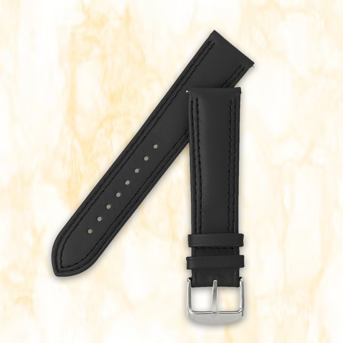 Boshek Black Solid Genuine Leather Watch Strap for Quick Release and Self Changeable FS347