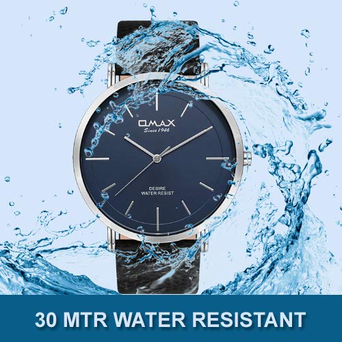 OMAX Blue Dial Black Genuine Leather Formal Watch for Men DX31P42I