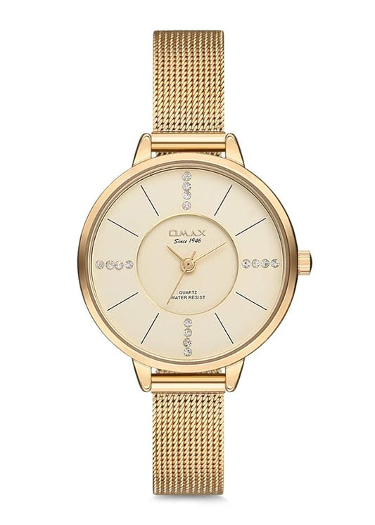 Omax Champange Dial  Stainless Steel Mesh Band Gold Watch for Women 00FMB002Q001