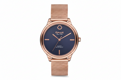 Omax Women's Blue Dial Rose Gold Mesh Watch – Stainless Steel, Quartz | 00FMB0126004