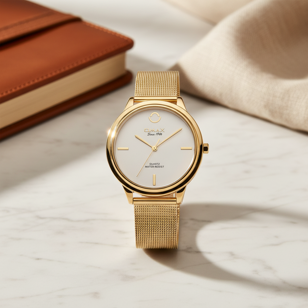 Omax Women's Silver Dial Golden Mesh Watch – Stainless Steel, Quartz | 00FMB012Q008