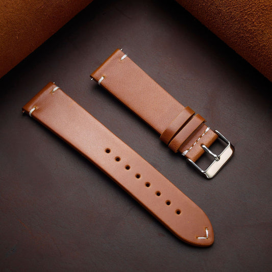 Omax Tan Premium Genuine Leather Oil Pullup Watch Strap – Handcrafted Luxury for Your Watch and quick-release FS414-TA