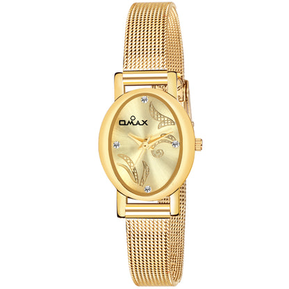 Buy Omax Golden Ovel Dial Steel Mesh Brecelet Style Chain Watch